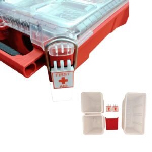 Custom Medical Organizer for Packout Compact – White Bin Cubbies with Red Dividers & First Aid Latches – Emergency Storage Insert